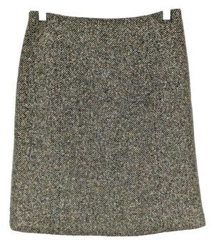BLOOMINGDALES VTG Skirt SIZE 4P Wool/Silk Green Tweed Old Money Preppy